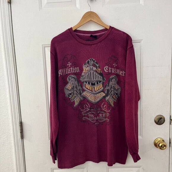 Affliction Tops - Affliction Woman Plus Size Crusader Embroider Thermal Long Sleeved Shirt Sz XXL